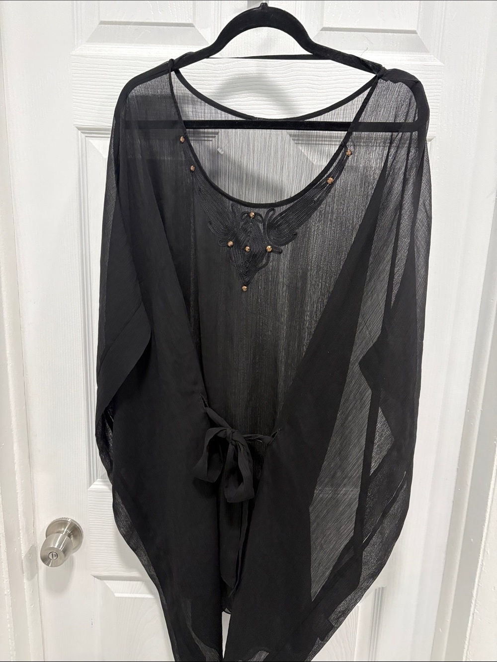H&M Black Sheer Tie-Front Swim Cover-Up with Bead Detail